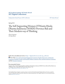 The Self-Supporting Women of Wanita Hindu Dharma Indonesia (WHDI) Province Bali and Their Modern Way of Thinking