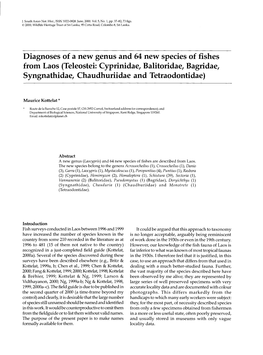 Diagnoses of a New Genus and 64 New Species of Fishes from Laos (Teleostei: Cyprinidae, Balitoridae, Bagridae, Syngnathidae, Chaudhuriidae and Tetraodontidae)