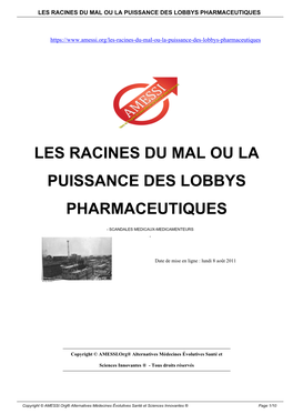 Les Racines Du Mal Ou La Puissance Des Lobbys Pharmaceutiques