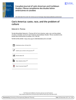 Cox's America: Caste, Race, and the Problem of Culture