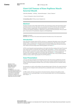 Giant Cell Tumour of Knee Popliteus Muscle Synovial Sheath