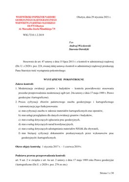 Olsztyn, Dnia 29 Stycznia 2021 R. GEODEZYJNEGO I KARTOGRAFICZNEGO WOJEWÓDZTWA WARMIŃSKO–MAZURSKIEGO 10-575 Olsztyn Al