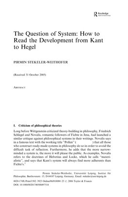 How to Read the Development from Kant to Hegel