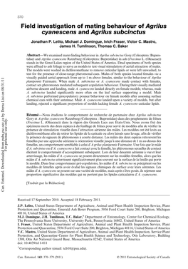 Field Investigation of Mating Behaviour of Agrilus Cyanescens and Agrilus Subcinctus