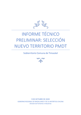 Informe Técnico Preliminar: Selección Nuevo Territorio Pmdt