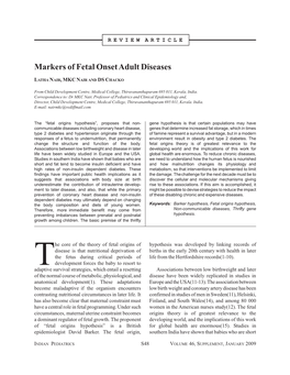 Markers of Fetal Onset Adult Diseases