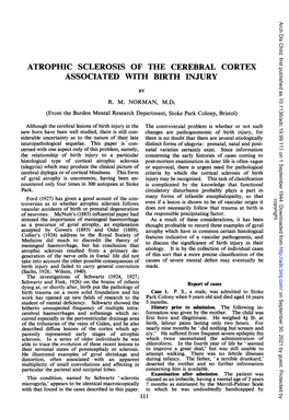 Atrophic Sclerosis of the Cerebral Cortex Associated with Birth Injury