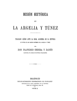 Misión Histórica En La Argelia Y Túnez