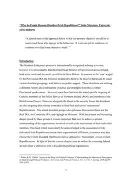 Why Do People Become Dissident Irish Republicans?” John Morrison, University of St Andrews