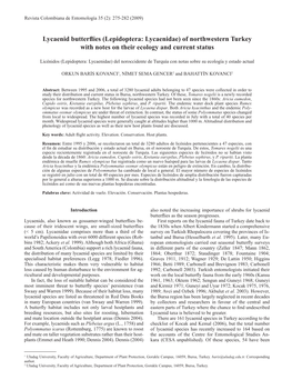 Lycaenid Butterflies (Lepidoptera: Lycaenidae) of Northwestern Turkey with Notes on Their Ecology and Current Status