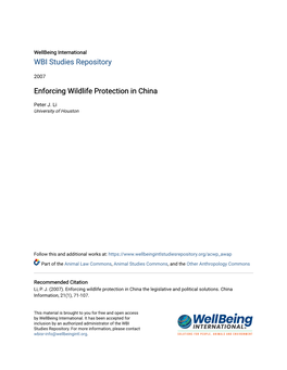 Enforcing Wildlife Protection in China