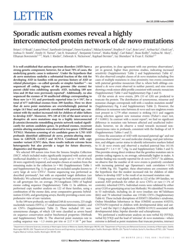 Sporadic Autism Exomes Reveal a Highly Interconnected Protein Network of De Novo Mutations