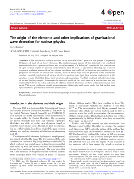 The Origin of the Elements and Other Implications of Gravitational Wave Detection for Nuclear Physics