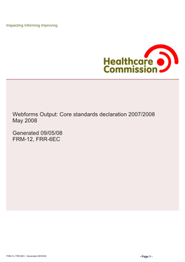 Core Standards Declaration 2007/2008 May 2008 Generated 09