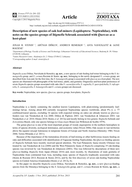 Lepidoptera: Nepticulidae), with Notes on the Species Groups of Stigmella Schrank Associated with Quercus As a Host-Plant