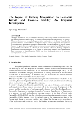 The Impact of Banking Competition on Economic Growth and Financial Stability: an Empirical Investigation