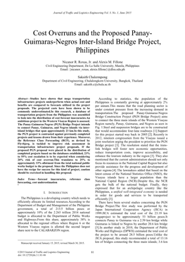 Cost Overruns and the Proposed Panay- Guimaras-Negros Inter-Island Bridge Project, Philippines