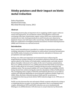 Hausladen, D. Stinky Potatoes and Their Impact on Biotic Metal Reduction