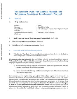 Procurement Plan for Andhra Pradesh and Telengana Municipal Development Project