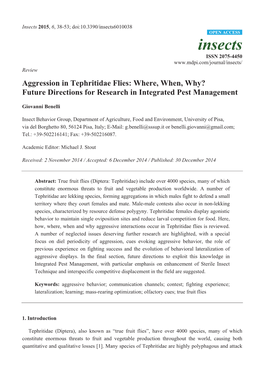 Aggression in Tephritidae Flies: Where, When, Why? Future Directions for Research in Integrated Pest Management