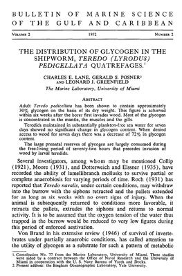 The Distribution of Glycogen in the Shipworm, &lt;I&gt;Teredo (Lyrodus)