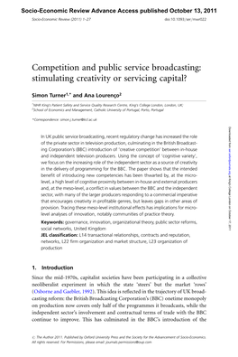 Competition and Public Service Broadcasting: Stimulating Creativity Or Servicing Capital?