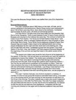 Bearpaw Meadow Ranger Station 2005 End of Season Report Nina Weisman