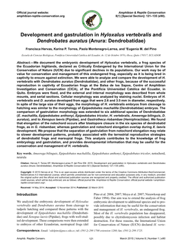 Development and Gastrulation in Hyloxalus Vertebralis and Dendrobates Auratus (Anura: Dendrobatidae)