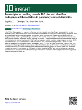 Transcriptome Profiling Reveals Th2 Bias and Identifies Endogenous Itch Mediators in Poison Ivy Contact Dermatitis