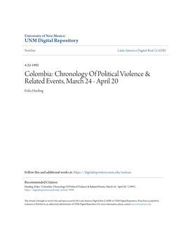 Colombia: Chronology of Political Violence & Related Events, March 24 - April 20 Erika Harding