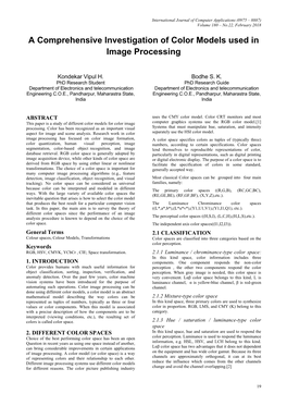 A Comprehensive Investigation of Color Models Used in Image Processing