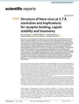 Structure of Nora Virus at 2.7 Å Resolution and Implications for Receptor Binding, Capsid Stability and Taxonomy