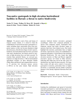 Non-Native Gastropods in High Elevation Horticultural Facilities in Hawaii: a Threat to Native Biodiversity