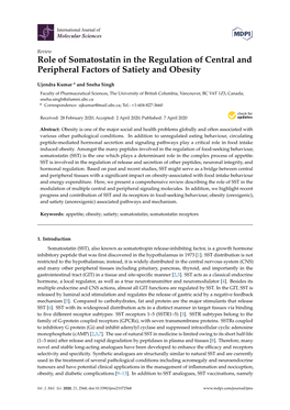 Role of Somatostatin in the Regulation of Central and Peripheral Factors of Satiety and Obesity