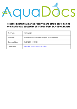 Reserved Parking : Marine Reserves and Small-Scale Fishing Communities: a Collection of Articles from SAMUDRA Report