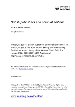 British Publishers and Colonial Editions