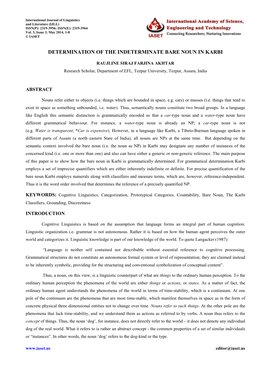 Determination of the Indeterminate Bare Noun in Karbi