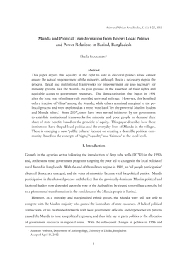 Munda and Political Transformation from Below: Local Politics and Power Relations in Barind, Bangladesh