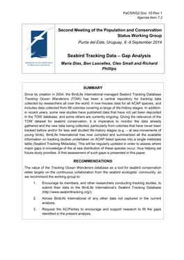 Seabird Tracking Data – Gap Analysis Maria Dias, Ben Lascelles, Cleo Small and Richard Phillips