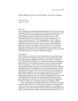 Fallen Behind: Science, Technology, and Soviet Statism