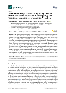 SVD-Based Image Watermarking Using the Fast Walsh-Hadamard Transform, Key Mapping, and Coeﬃcient Ordering for Ownership Protection