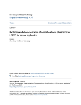 Synthesis and Characterization of Phosphosilicate Glass Films by LPCVD for Sensor Application