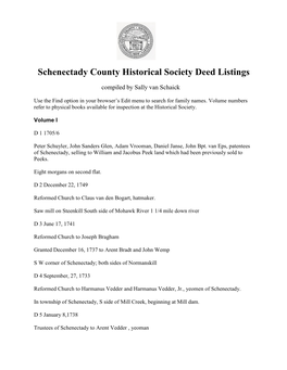 Schenectady County Historical Society Deed Listings