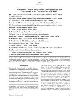 Geothermal Resource Potential of the Garibaldi Volcanic Belt, Southwestern British Columbia (Part of NTS 092J)