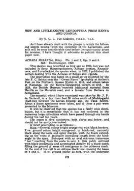 NEW and LITTLE-KNOWN LEPIDOPTERA from KENYA and UGANDA. by V. G. L. VANSOMEREN,F.R.E.S., F.L.S. As I Have Already Dealt With