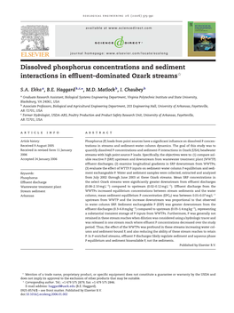 Dissolved Phosphorus Concentrations and Sediment Interactions in Efﬂuent–Dominated Ozark Streamsଝ