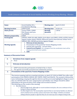South Lebanon Livelihoods & Social Stability Sectors Working Group Meeting