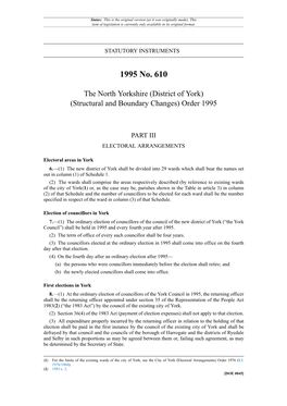 The North Yorkshire (District of York) (Structural and Boundary Changes) Order 1995