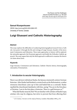 Luigi Giussani and Catholic Historiography