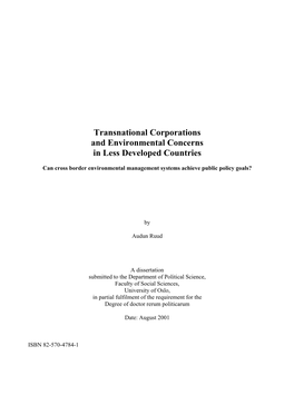Transnational Corporations and Environmental Concerns in Less Developed Countries